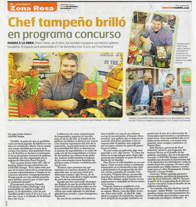 Chef Mario on CentroTampa Newspaper - Cakes Plus Tampa